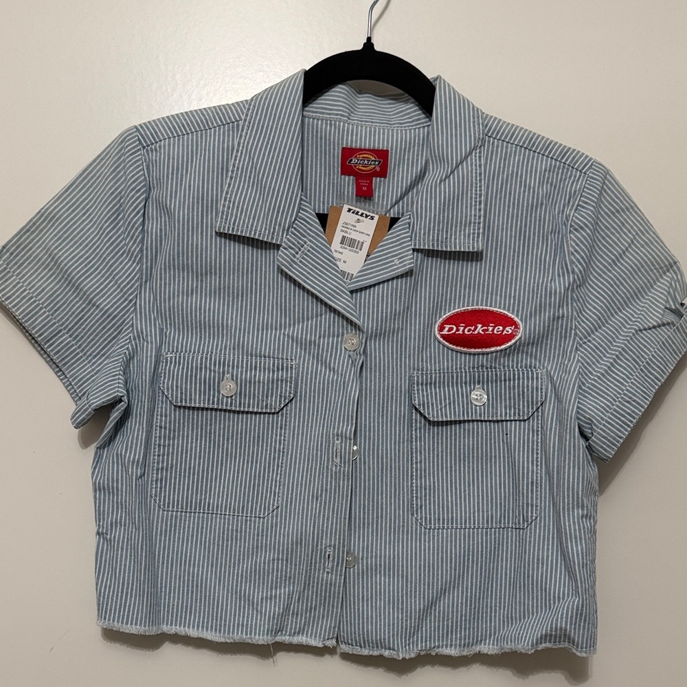 Dickies Blue & White Striped Cropped Work Shirt
